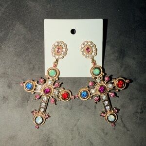 Elegant Multicolor Cross Drop Earrings